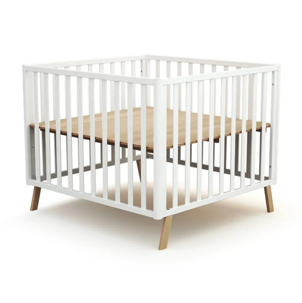 Parc évolutif confort blanc et hêtre 100 x 100 cm