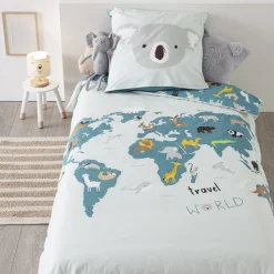 Parure de lit enfant 140x200 cm carte du monde