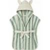 Peignoir bambou et gaze de coton rayée ivoire/ vert de gris 0/2ans