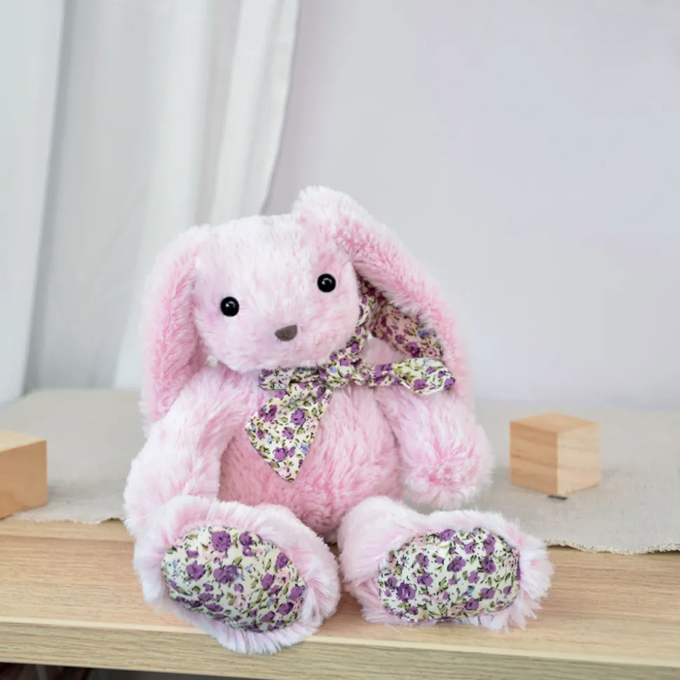 Peluche bébé copain calin lapin rose 25 cm