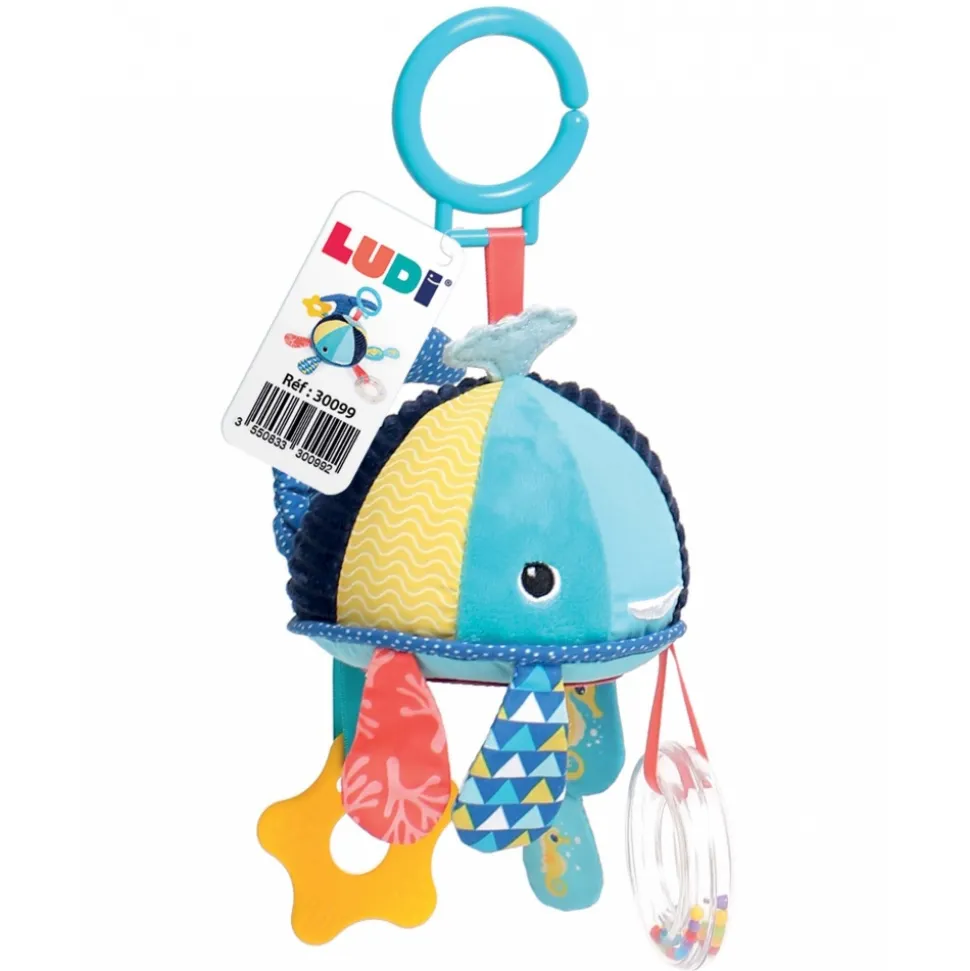 Peluche d'activité baleine à suspendre bleu