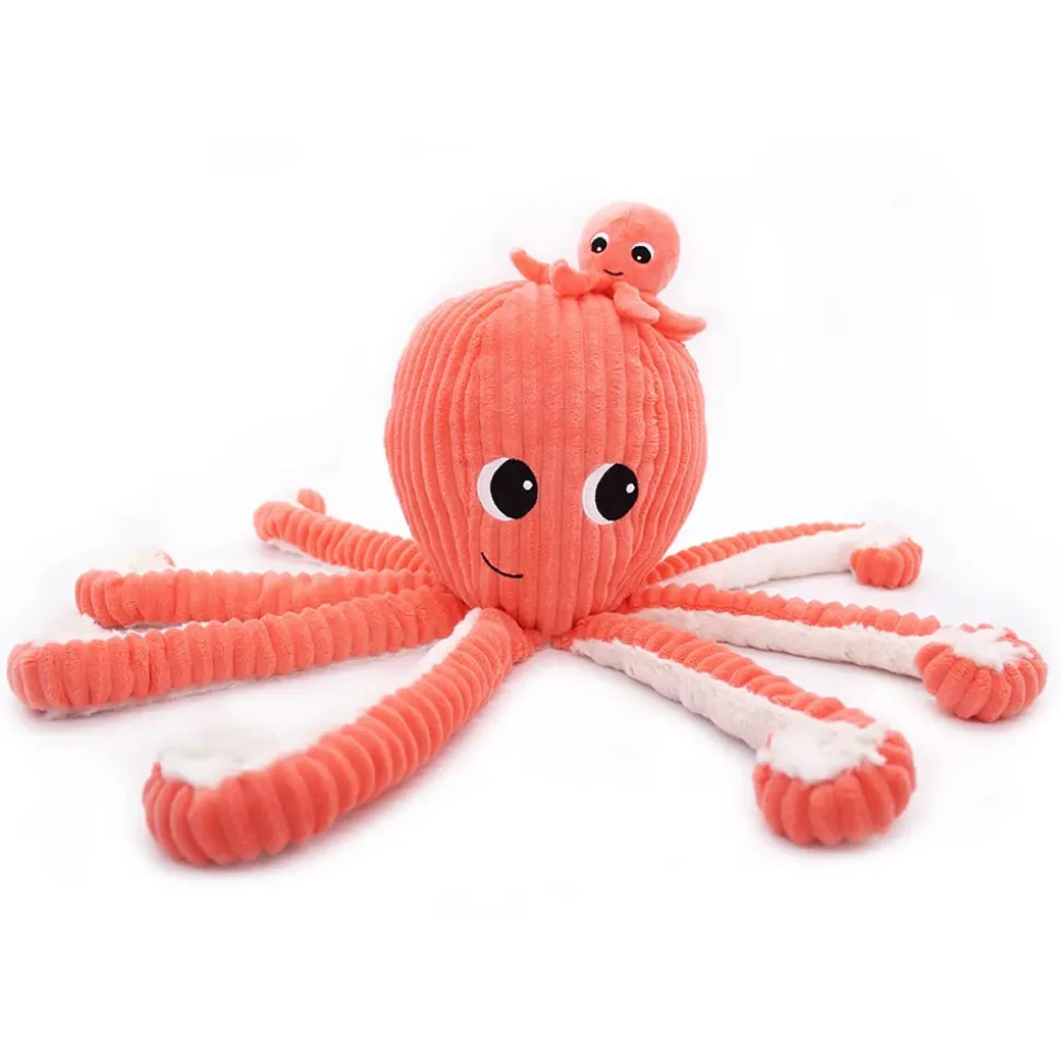 Peluche géante les ptipotos pieuvre et son bébé filou corail