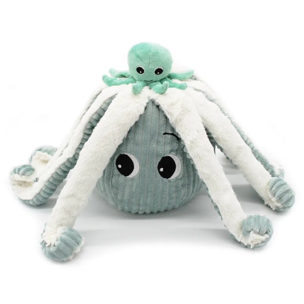 Peluche géante les ptipotos pieuvre et son bébé filou menthe