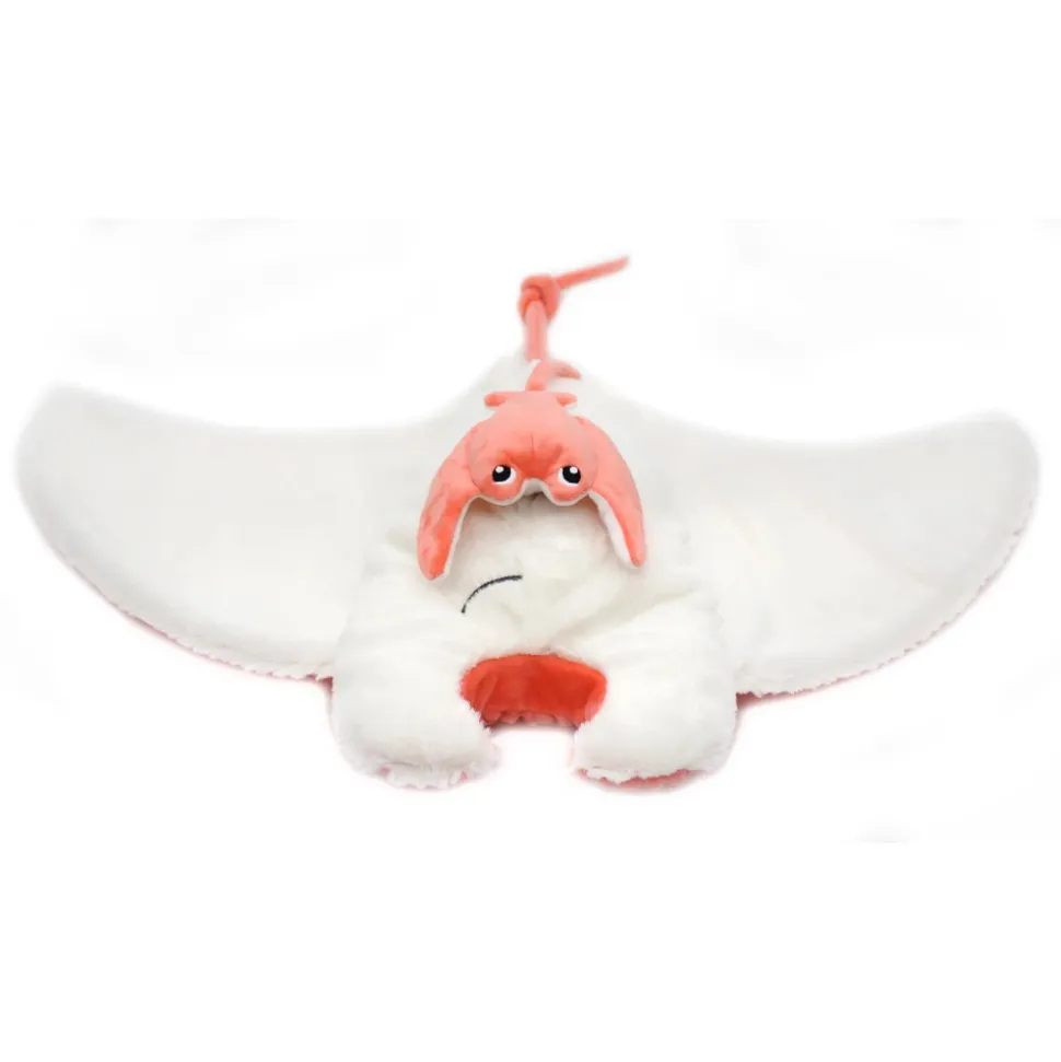 Peluche géante les ptipotos raie manta et son bébé mantalou corail