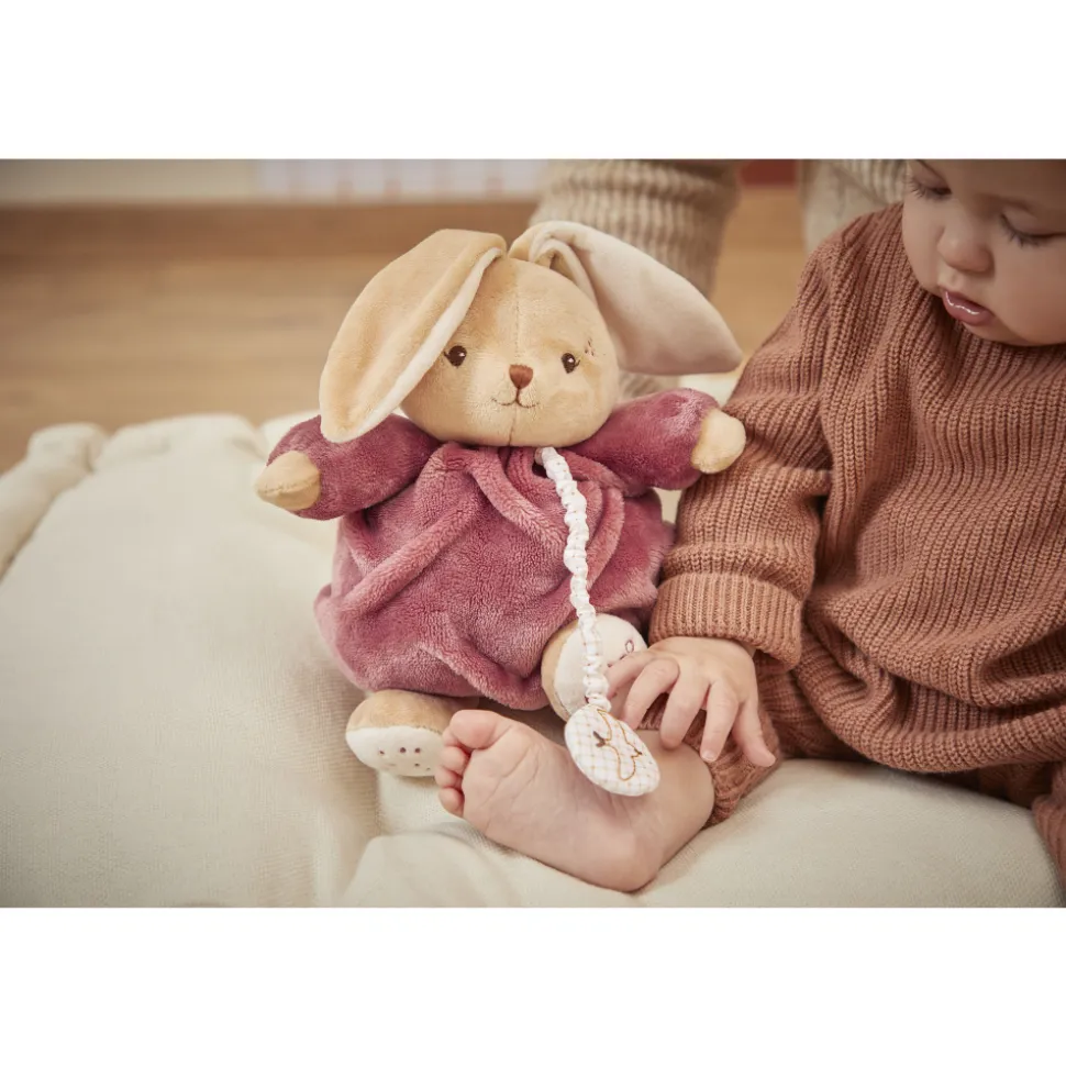 Peluche lapin patapouf musical 17 cm bordeaux