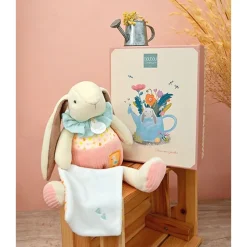 Peluche lapin rose avec son doudou