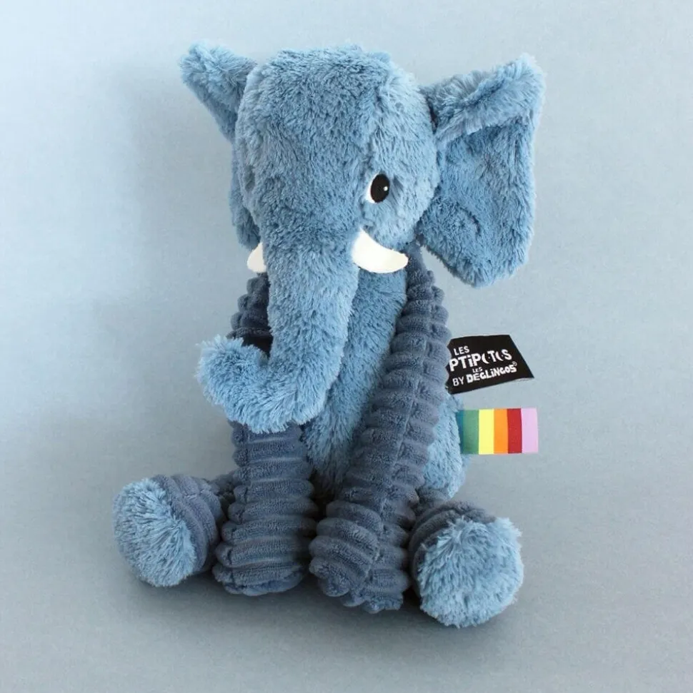 Peluche les ptipotos éléphant dimoitou bleu
