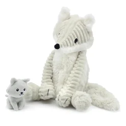 Peluche les ptipotos renard arctique maman et bébé gris clair