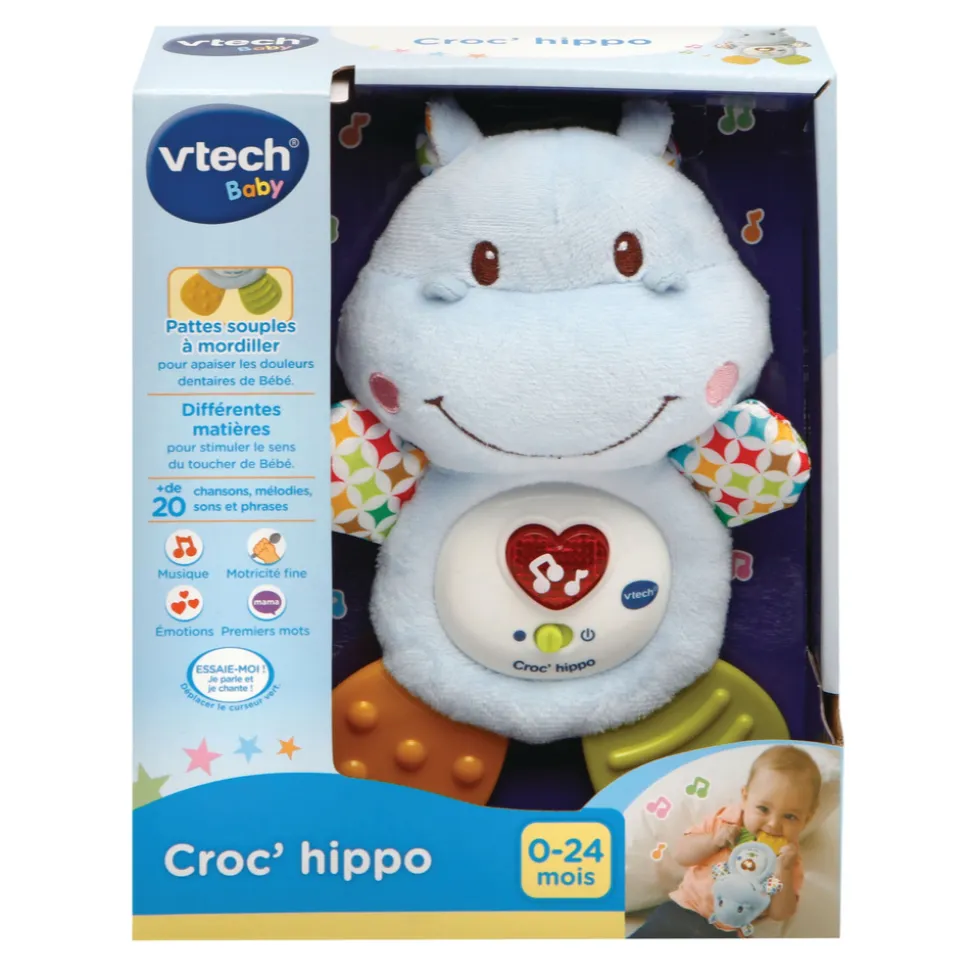 Peluche musicale croc'hippo bleu