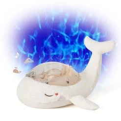 Peluche musicale à projection lumineuse baleine tranquille family blanc rechargeable