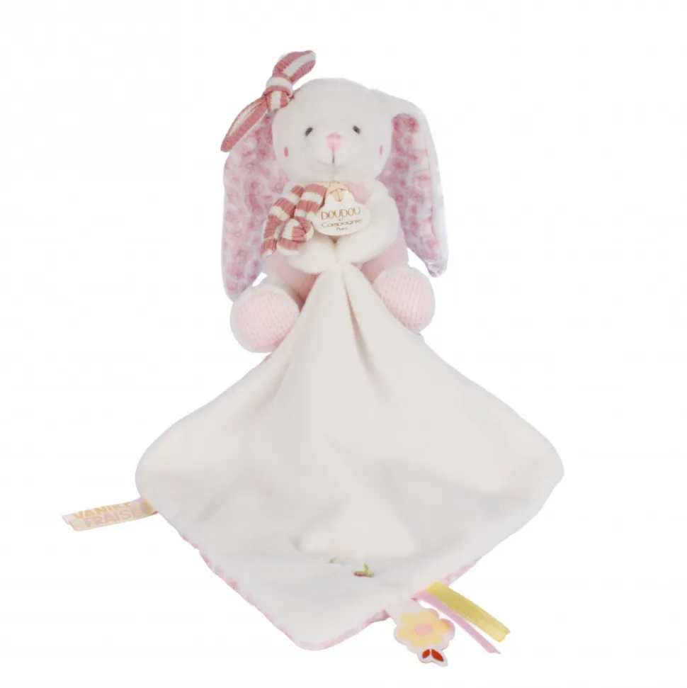 Peluche pantin lapin avec doudou 10 cm vanille fraise
