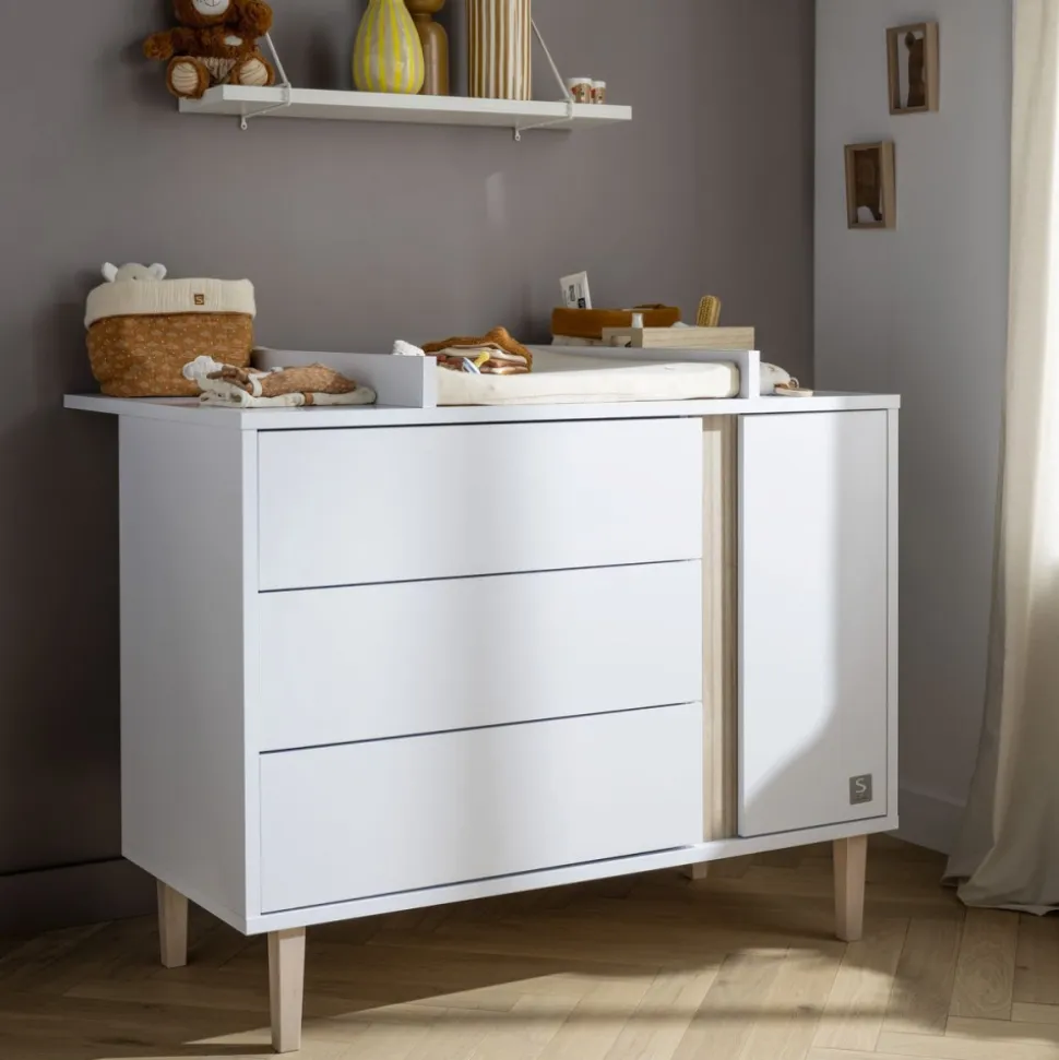 Plan à langer dessus intégrale pour commode paloma (3 tiroirs 1 porte réf ew161)