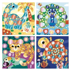 Pochette de gommettes stickers et 4 tableaux à décorer animaux métalisés