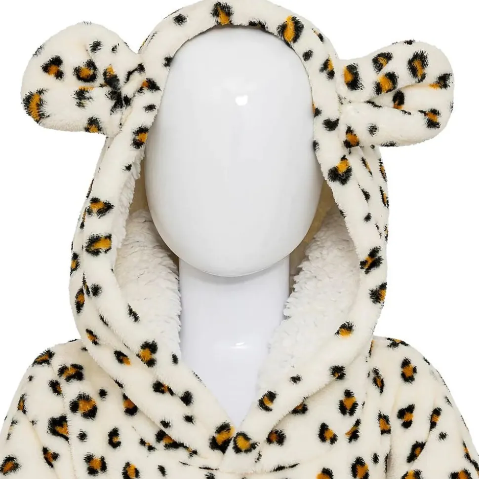 Poncho à capuche léopard flanelle