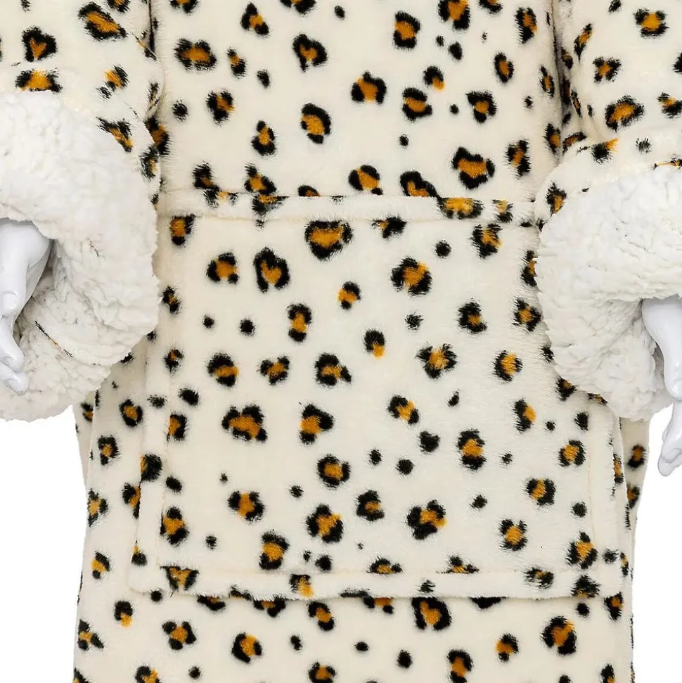 Poncho à capuche léopard flanelle