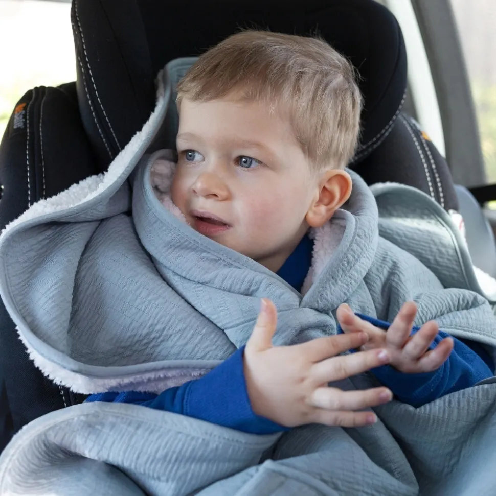 Poncho chaud teddy bleu minéral