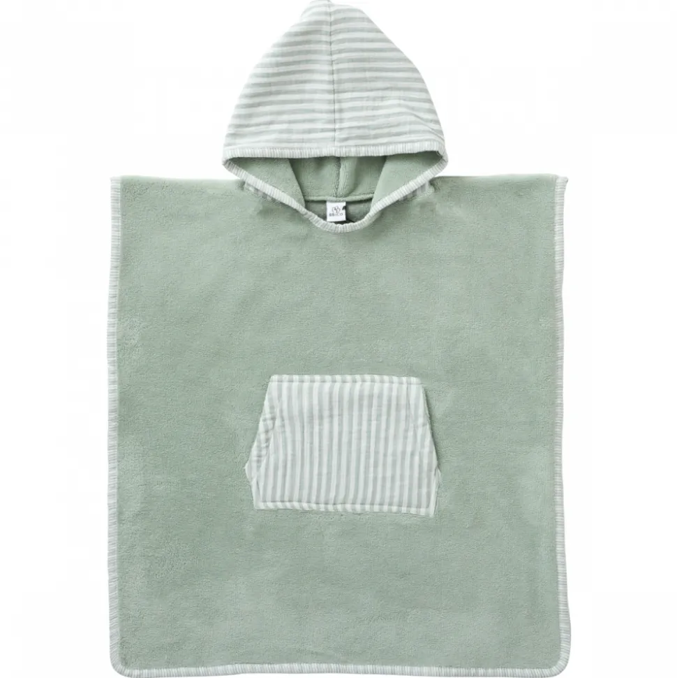 Poncho de bain à capuche bambou & gaze de coton - 3/5 ans vert de gris