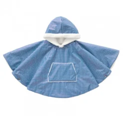 Poncho imperméable avec sherpa 12/24mois carreaux bleus/blancs