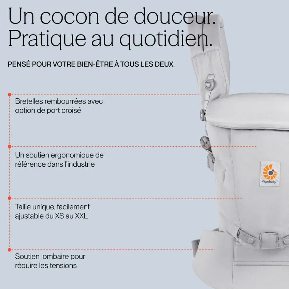 Porte-bébé adapt soft touch coton - gris perle