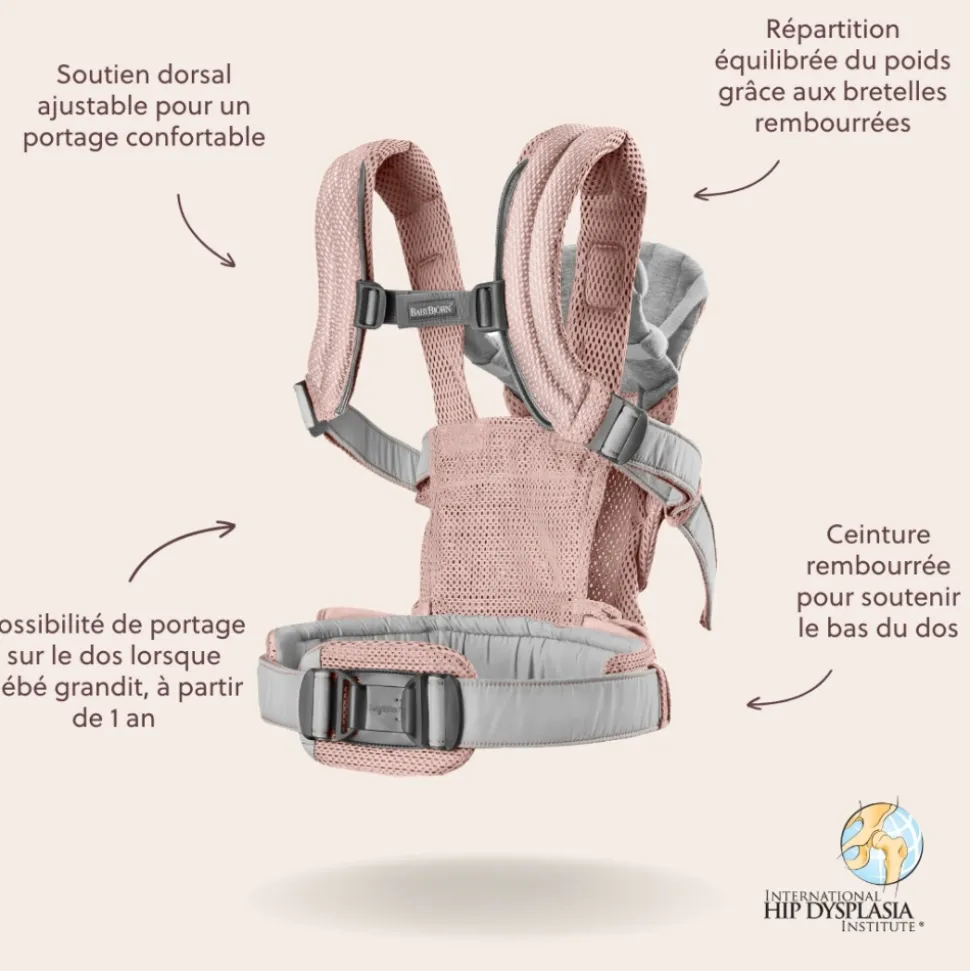 Porte bébé harmony mesh 3d rose clair