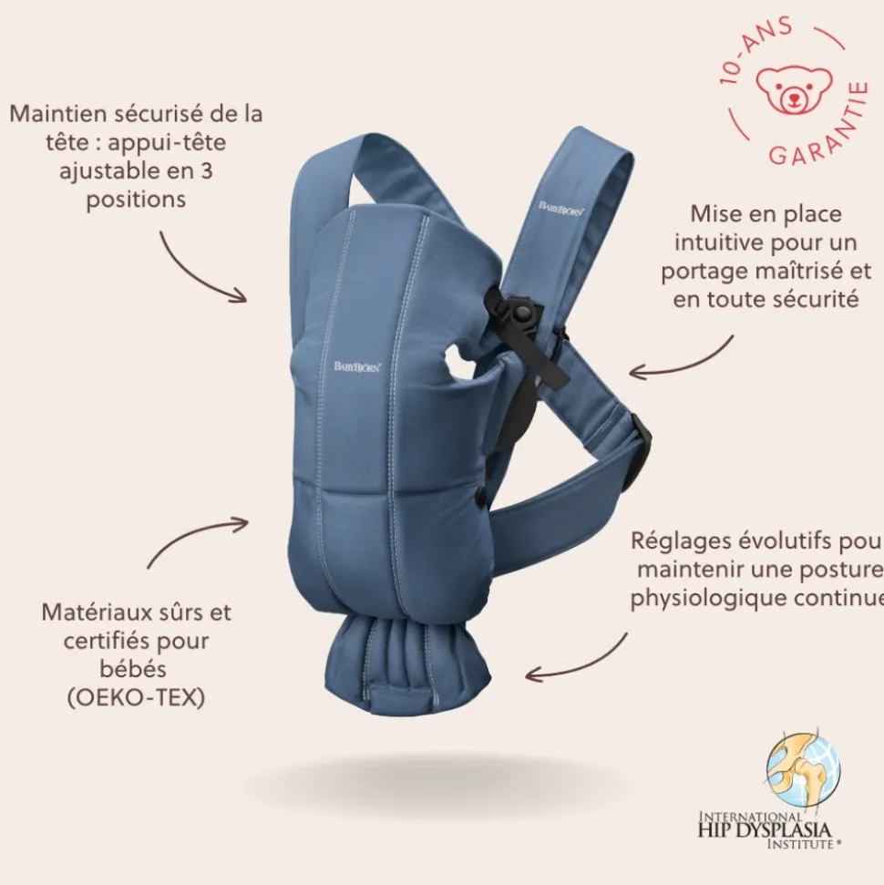 Porte bébé mini coton bleu indigo