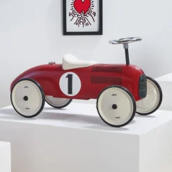 Porteur voiture vintage rouge et crème