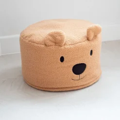 Pouf enfant teddy bear beige en bouclette - 40 cm