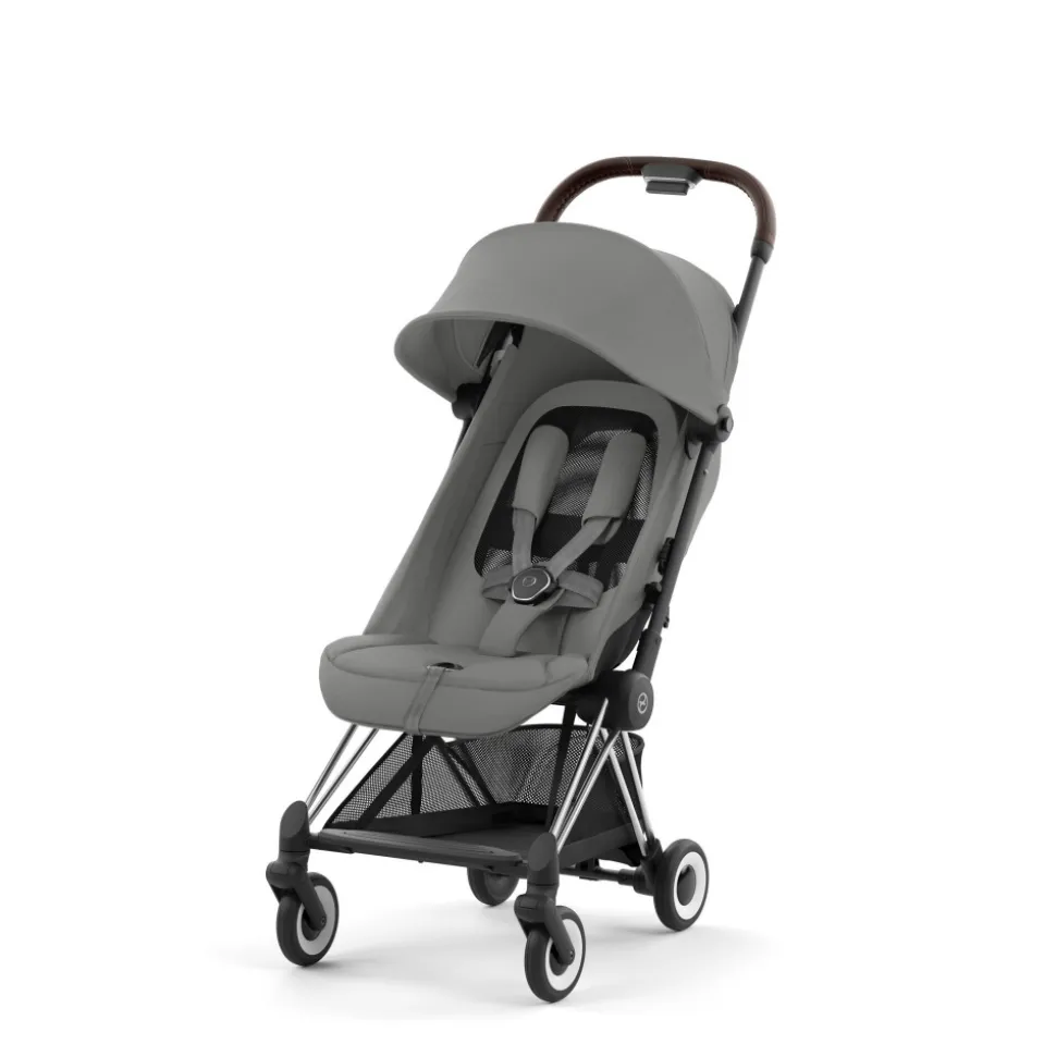 Poussette compacte coya mirage grey châssis chrome brown