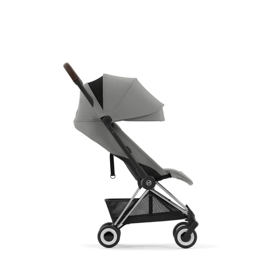 Poussette compacte coya mirage grey châssis chrome brown