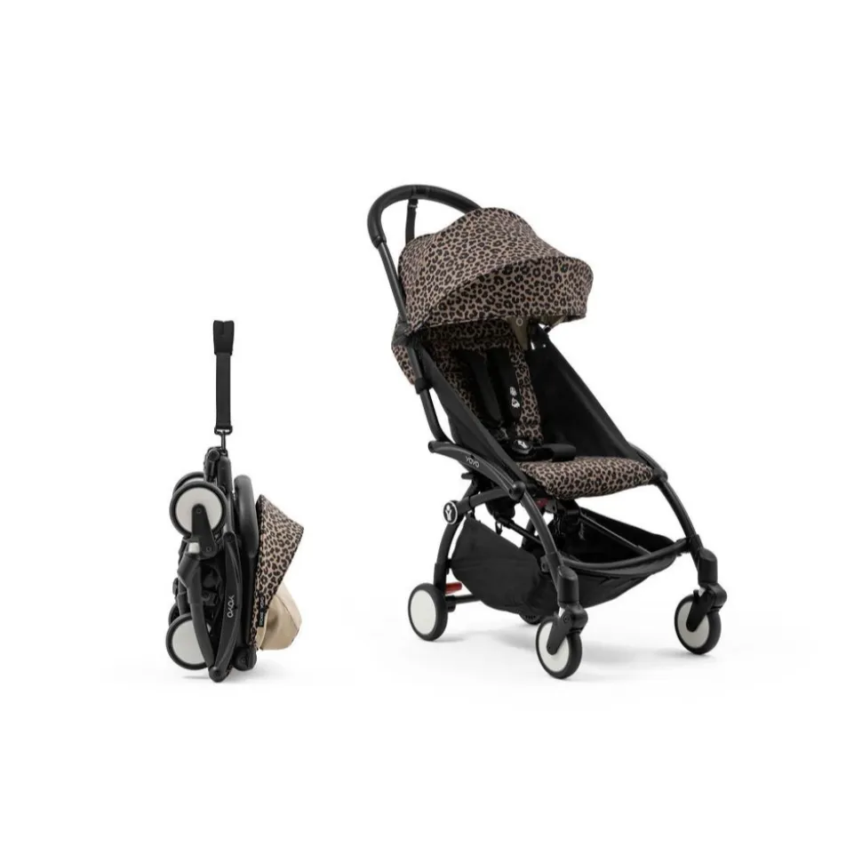 Poussette complète yoyo 3 châssis noir pack 0+ et 6+ leopard / noir