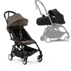 Poussette complète yoyo 3 châssis noir pack 0+ et 6+ leopard / noir