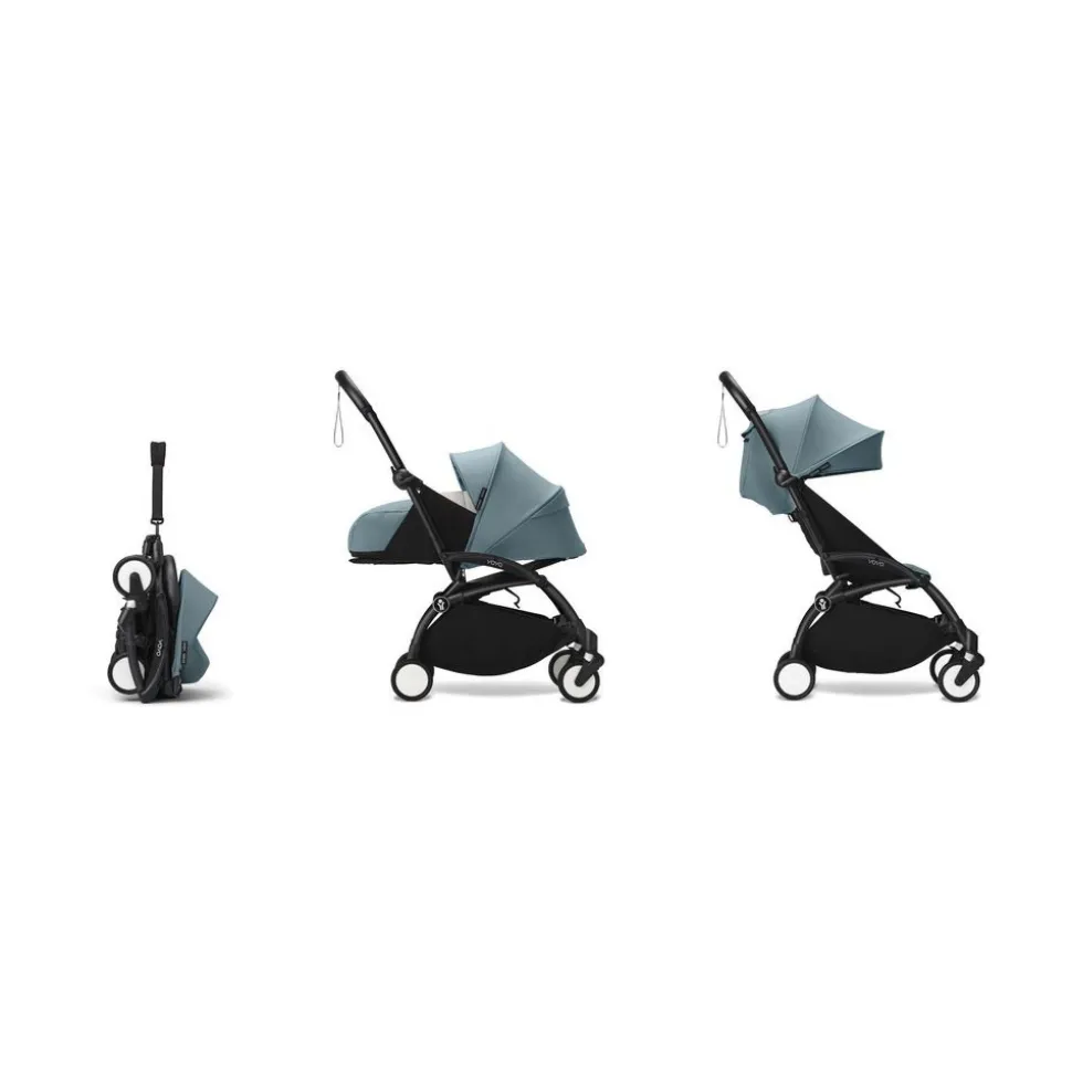 Poussette complète yoyo 3 châssis noir pack 0+ et 6+ aqua