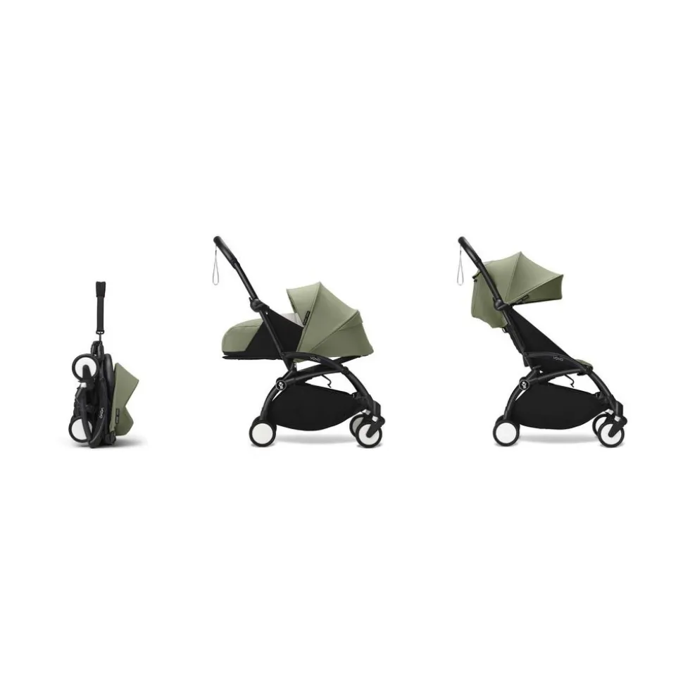 Poussette complète yoyo 3 châssis noir pack 0+ et 6+ olive