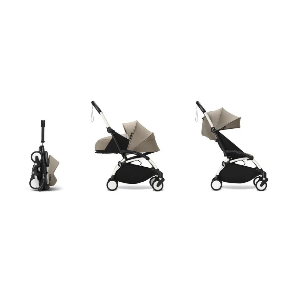 Poussette complète yoyo 3 châssis blanc pack 0+ et 6+ taupe
