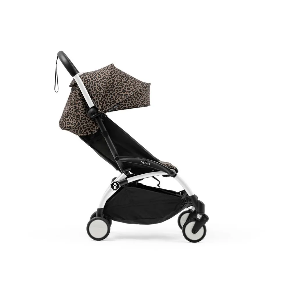 Poussette complète yoyo 3 châssis blanc pack 0+ et 6+ leopard / noir