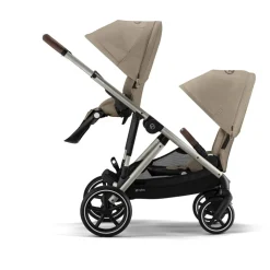 Poussette double gazelle s almond beige châssis taupe