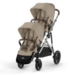 Poussette double gazelle s almond beige châssis taupe