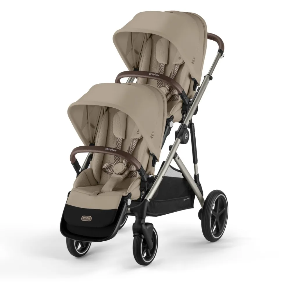 Poussette double gazelle s almond beige châssis taupe