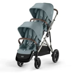 Poussette double gazelle s stormy blue châssis taupe