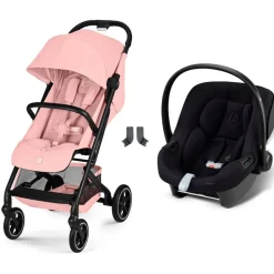 Poussette duo beezy 4 compacte candy pink avec siège auto aton b2 i-size