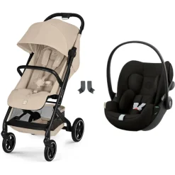 Poussette duo beezy 4 compacte almond beige avec siège auto cloud g i-size