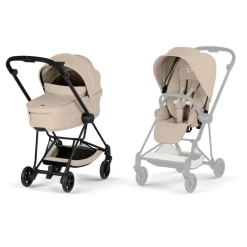 Poussette duo compacte mios 4 avec nacelle pliable châssis matt black cozy beige