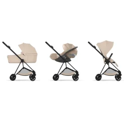 Poussette duo compacte mios 4 avec nacelle pliable châssis matt black cozy beige