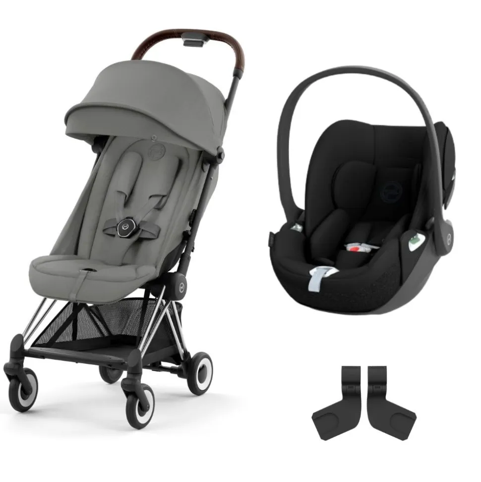 Poussette duo coya mirage grey châssis chrome brown + cloud t i-size