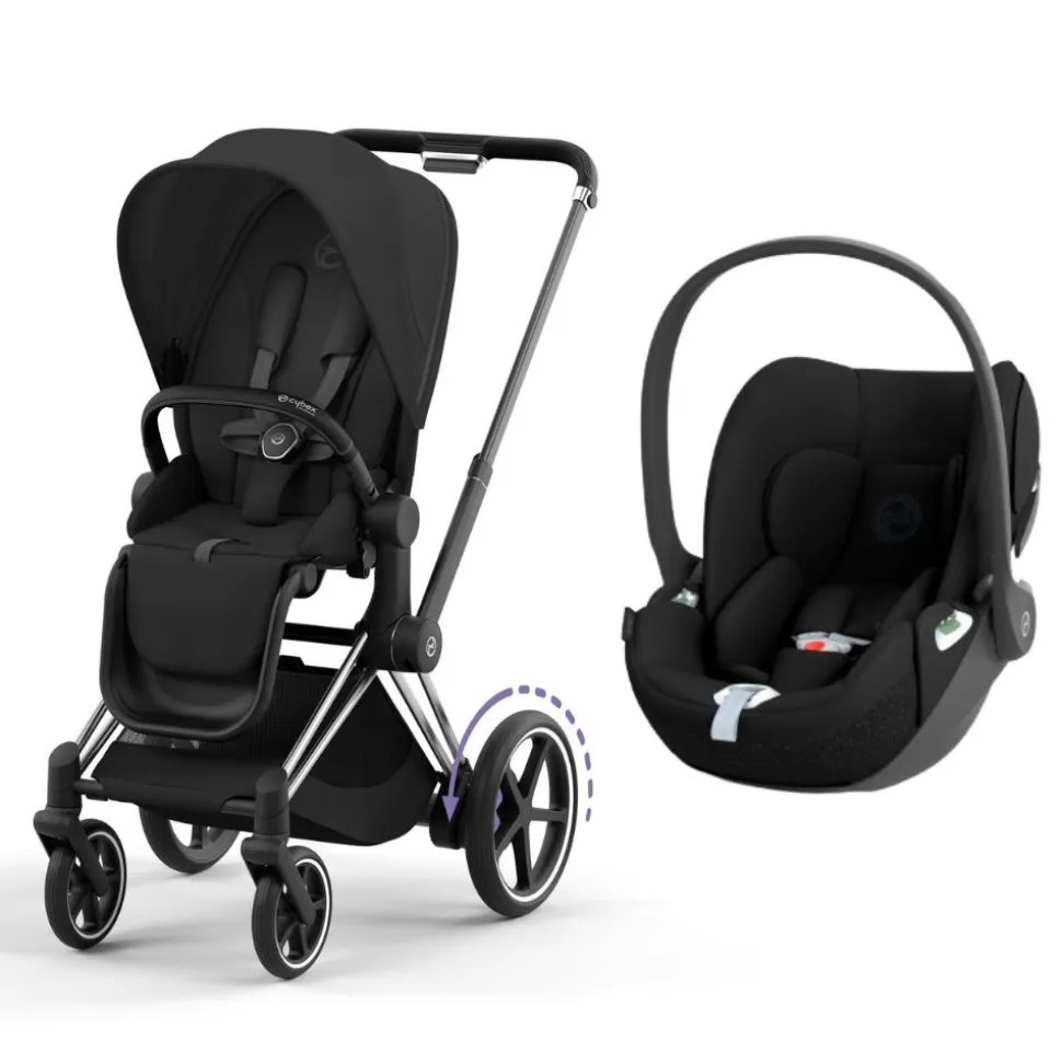 Poussette duo e-priam 2 sepia black châssis chrome black + cloud t i-size
