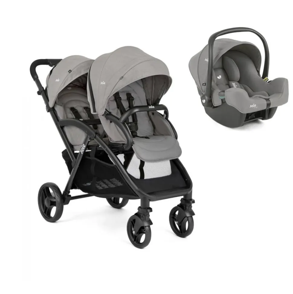 Poussette duo evalite double + siège auto i-snug 2 pebble gris