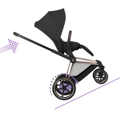 Poussette duo électrique e-priam 3 avec nacelle pliable châssis rosegold sepia black