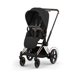 Poussette duo électrique e-priam 3 avec nacelle pliable châssis rosegold sepia black