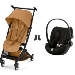 Poussette duo libelle 5 ultra compacte cinnamon yellow avec siège auto cloud g i-size