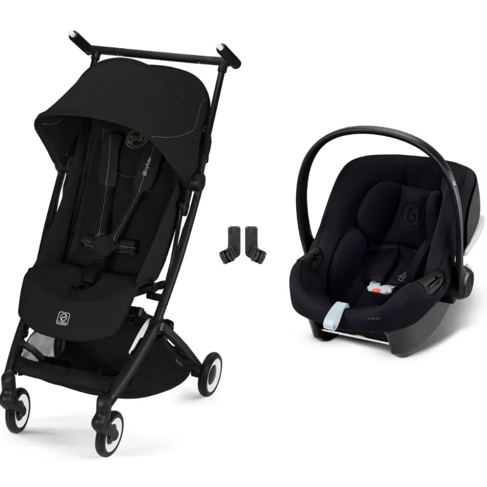 Poussette duo libelle 5 ultra compacte magic black avec siège auto aton b2 i-size